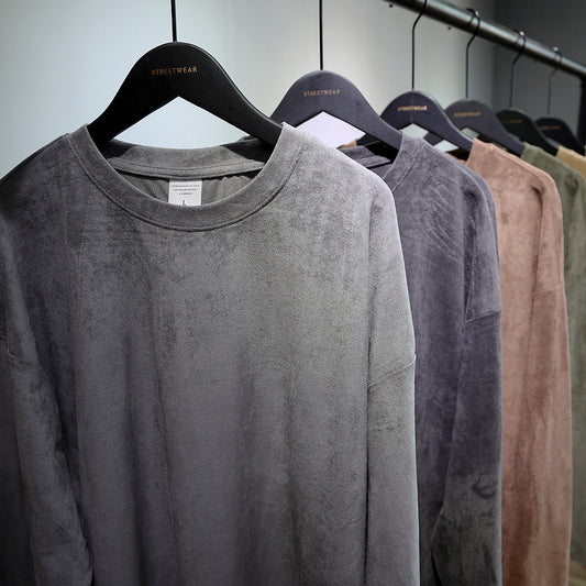 High Street Suede Crew Neck Long Sleeve T-Shirt
