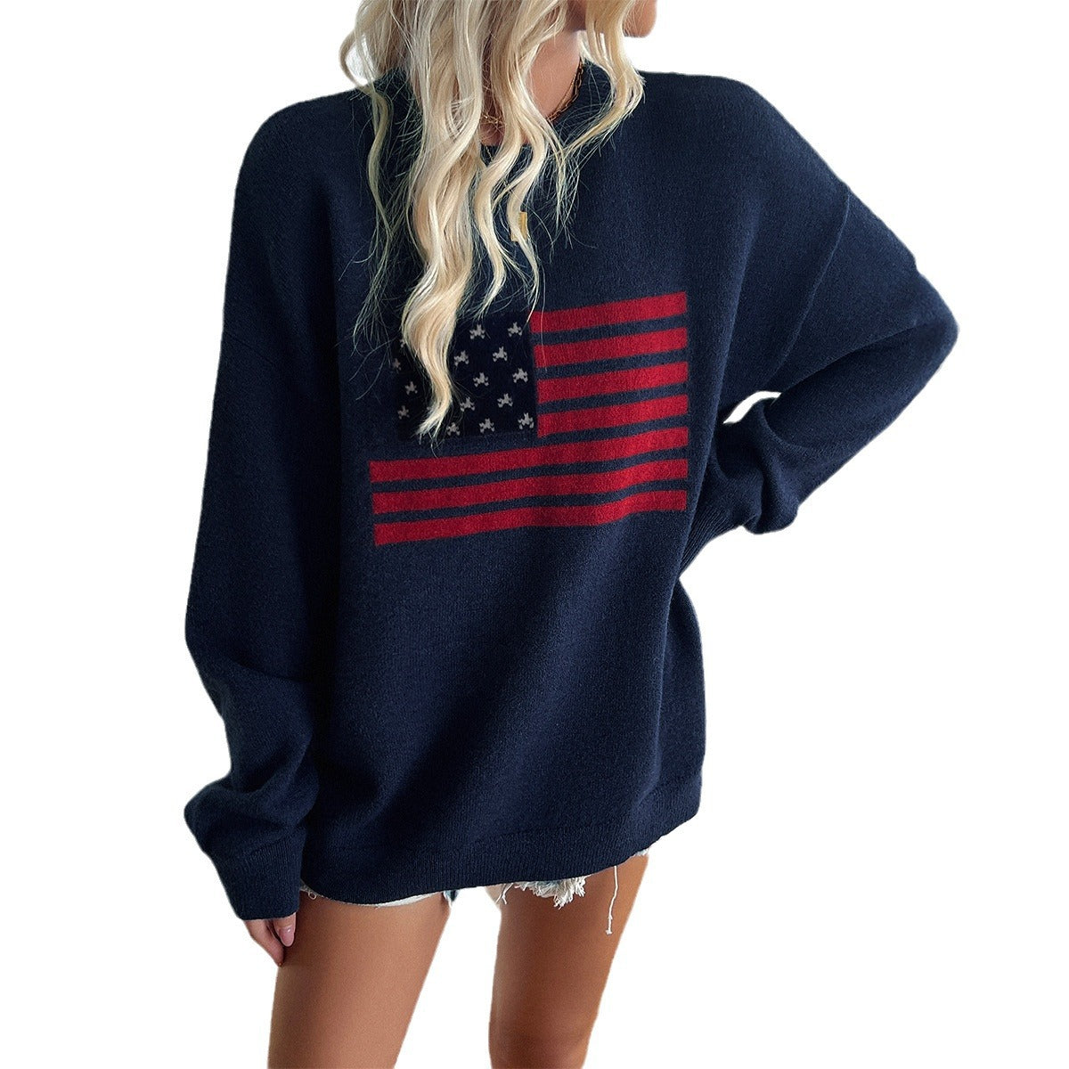 Women's Casual Loose Yarn-dyed Independence Day Long-sleeved T-shirt Top