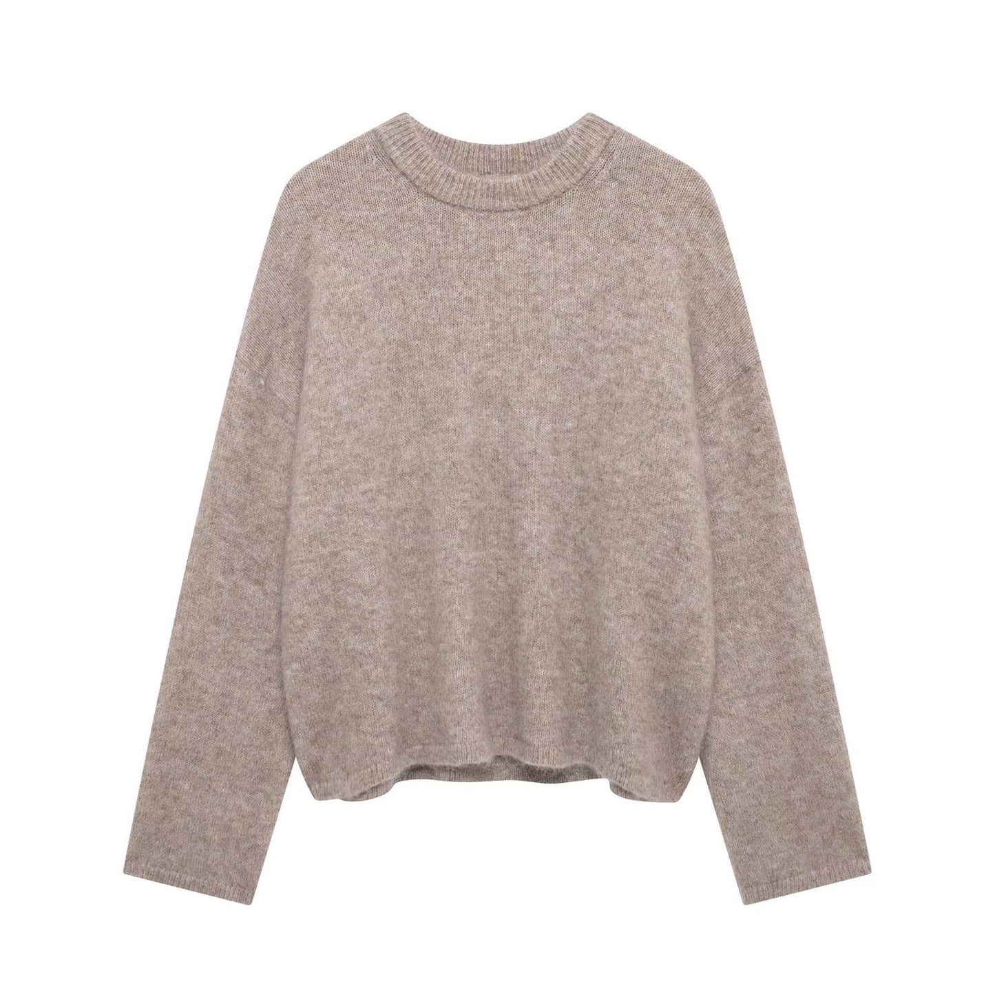 Women's Street Fashion Solid Color Round Neck Large Profile Sweater