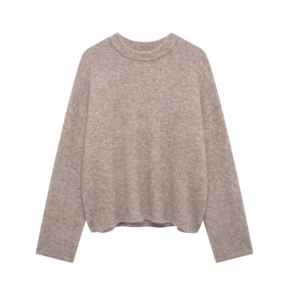 Women's Street Fashion Solid Color Round Neck Large Profile Sweater