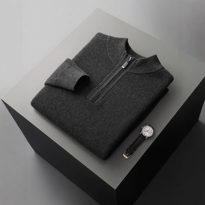 Men's Heavy Goat Seven-needle Thickened Warm Half-zip Knit Sweater