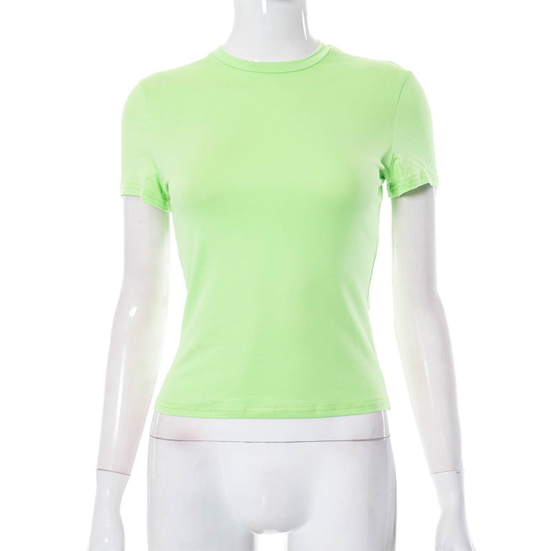 Solid Color Round Neck Short Sleeves Basic