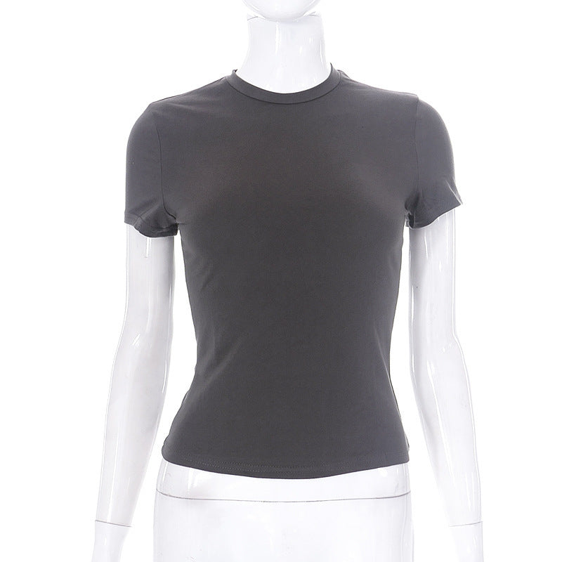 Solid Color Round Neck Short Sleeves Basic