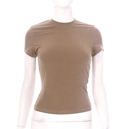 Solid Color Round Neck Short Sleeves Basic