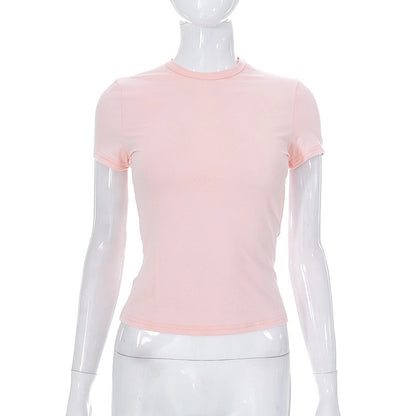 Solid Color Round Neck Short Sleeves Basic