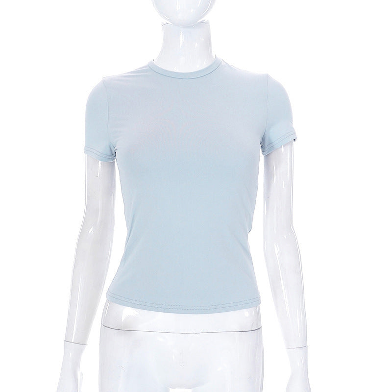 Solid Color Round Neck Short Sleeves Basic