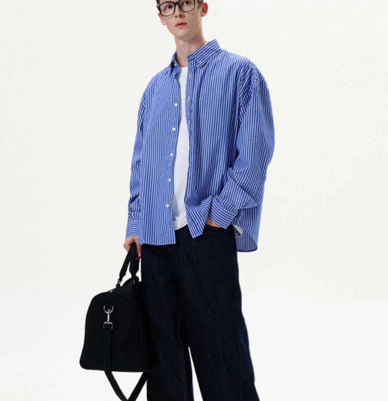 Men's Loose And Versatile American Style Vintage Striped Shirt