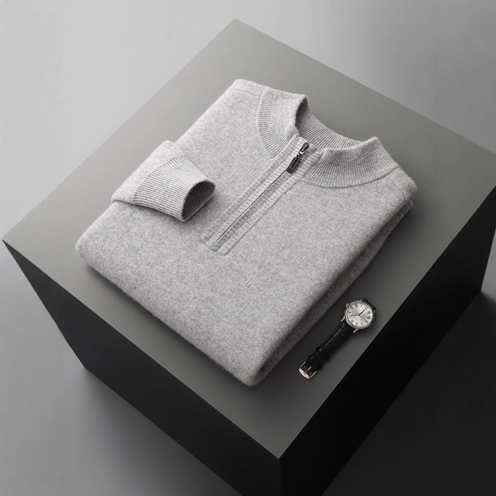 Men's Heavy Goat Seven-needle Thickened Warm Half-zip Knit Sweater