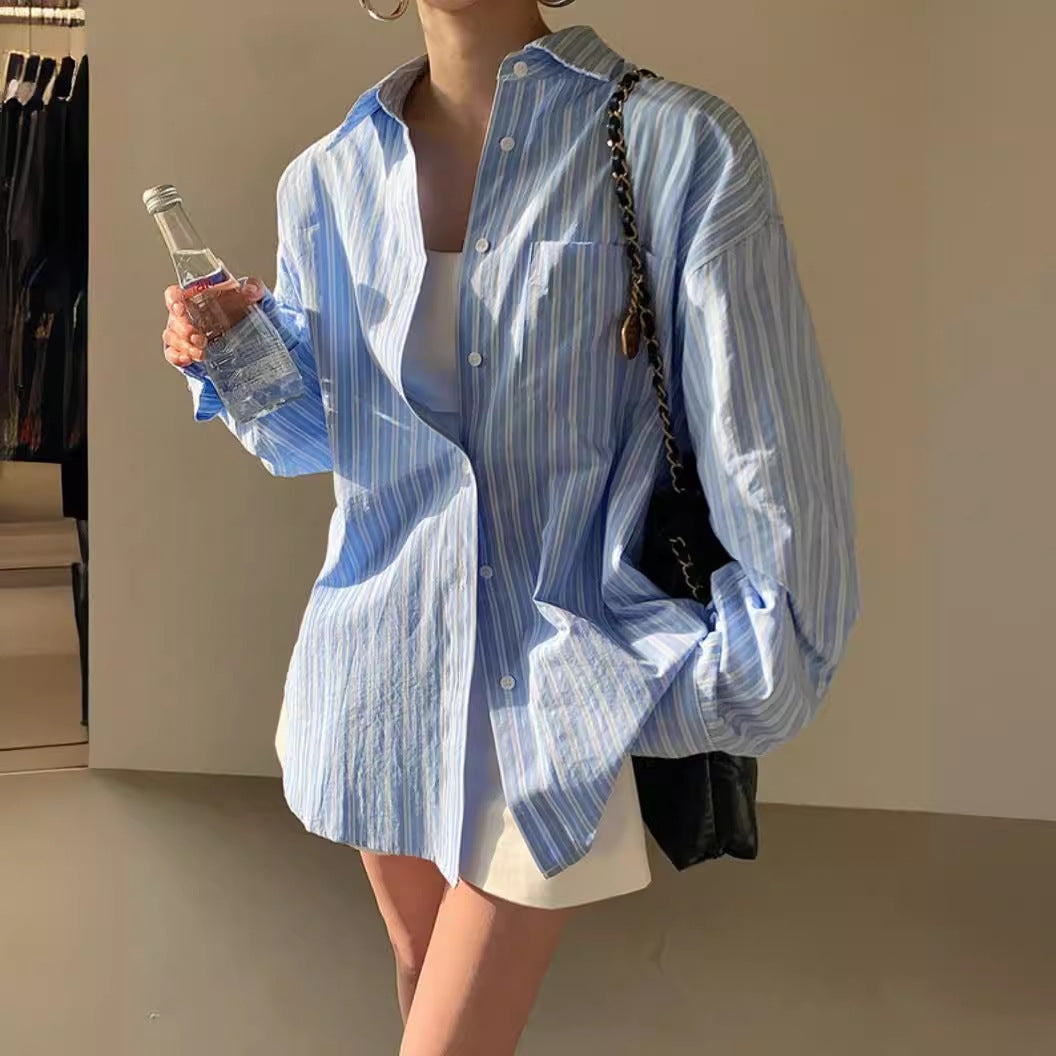Early Autumn New Korean Style Versatile Fashion Striped Shirt Women