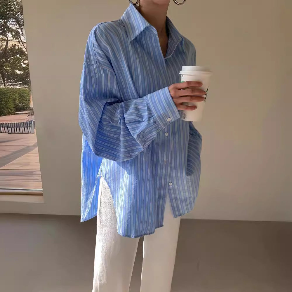 Early Autumn New Korean Style Versatile Fashion Striped Shirt Women