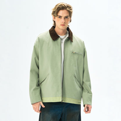Contrast Color Washed Polo Collar Jacket Men