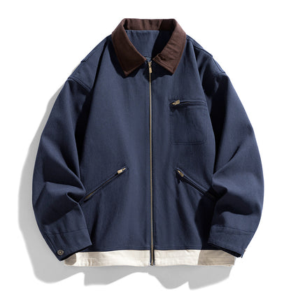 Contrast Color Washed Polo Collar Jacket Men
