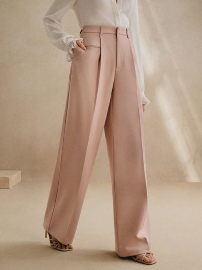 Womens High-Waisted Versatile White Straight-Leg Suit Pants