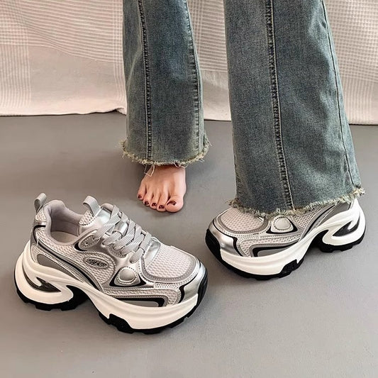 Mesh Breathable Clunky Sneakers Women's Platform Height Increasing Leisure Sneaker