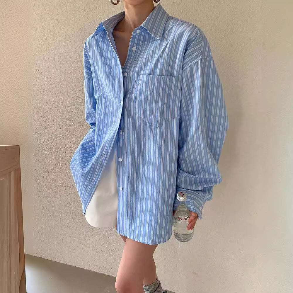 Early Autumn New Korean Style Versatile Fashion Striped Shirt Women