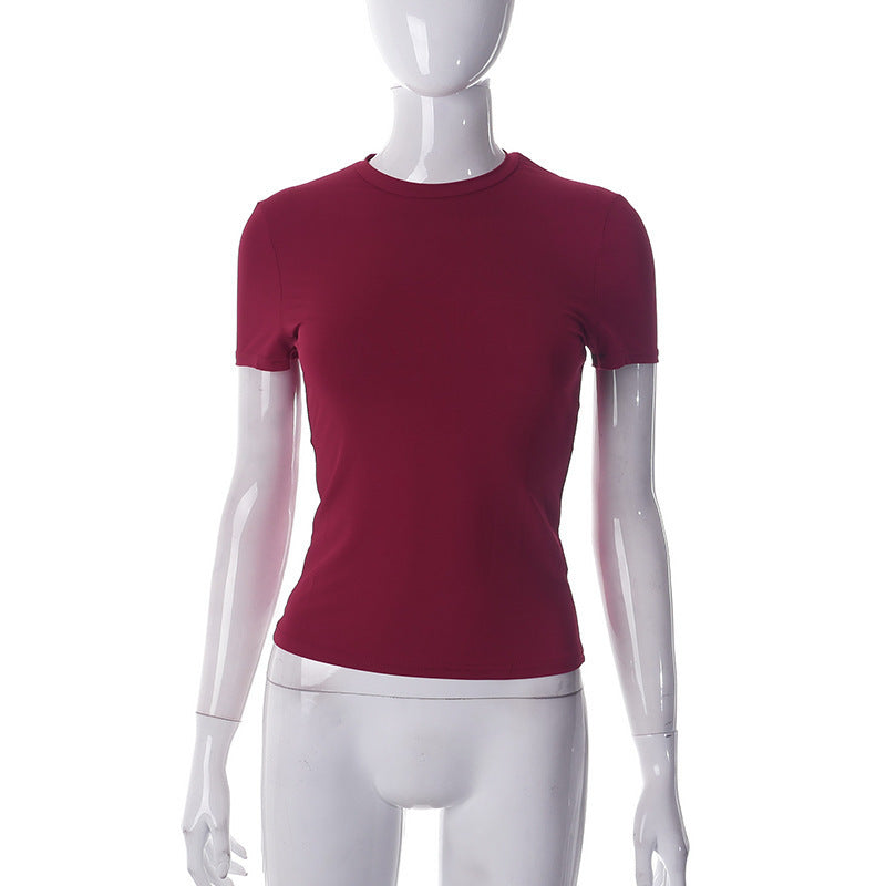 Solid Color Round Neck Short Sleeves Basic