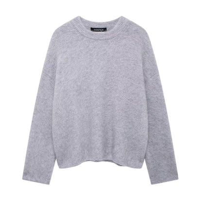 Women's Street Fashion Solid Color Round Neck Large Profile Sweater