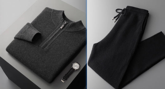 Men's Heavy Goat Seven-needle Thickened Warm Half-zip Knit Sweater