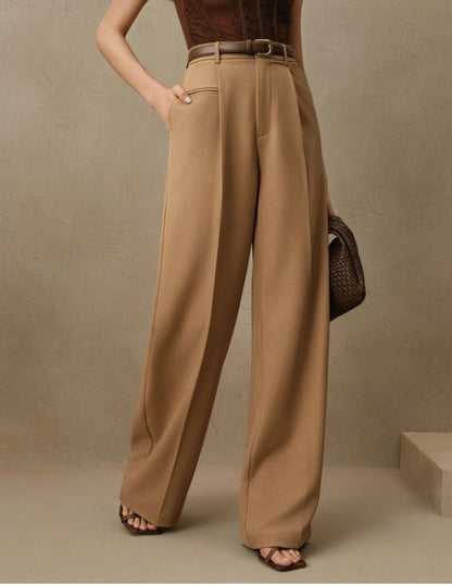 Womens High-Waisted Versatile White Straight-Leg Suit Pants