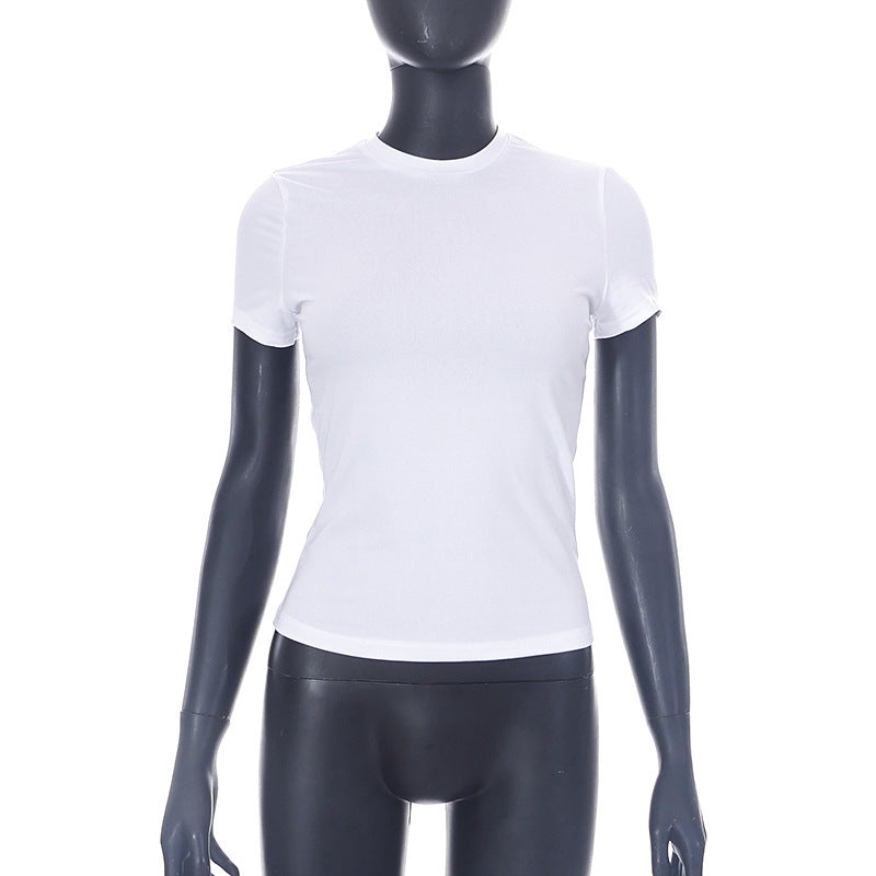 Solid Color Round Neck Short Sleeves Basic