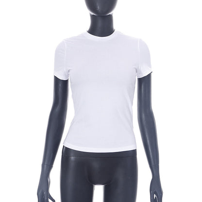 Solid Color Round Neck Short Sleeves Basic