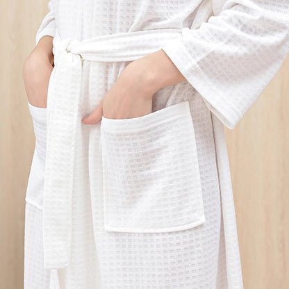 Spring Summer Bathrobe Men V-neck Waffle Bathrobe Pajamas For Men And Women Couple Robes Lounge Bathrobe Long Sleeve Nightgown