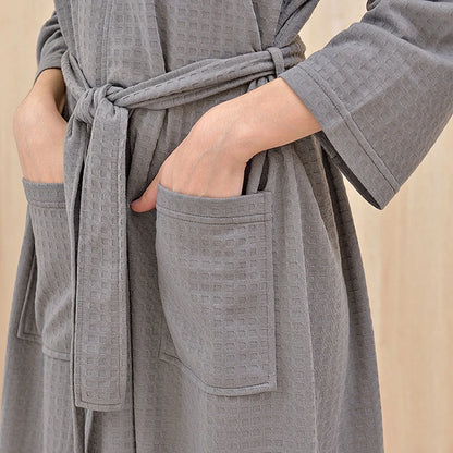 Spring Summer Bathrobe Men V-neck Waffle Bathrobe Pajamas For Men And Women Couple Robes Lounge Bathrobe Long Sleeve Nightgown