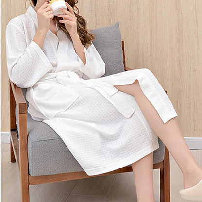Spring Summer Bathrobe Men V-neck Waffle Bathrobe Pajamas For Men And Women Couple Robes Lounge Bathrobe Long Sleeve Nightgown