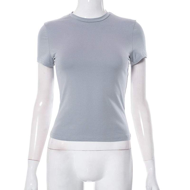 Solid Color Round Neck Short Sleeves Basic