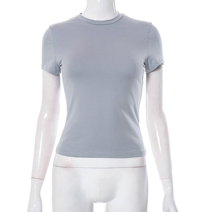 Solid Color Round Neck Short Sleeves Basic