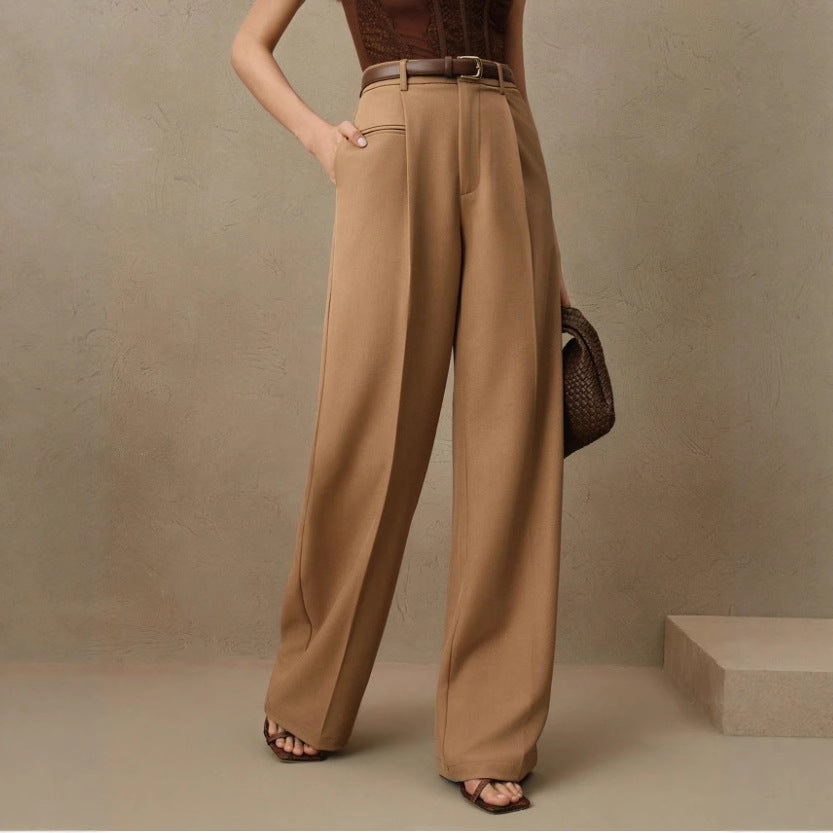 Womens High-Waisted Versatile White Straight-Leg Suit Pants
