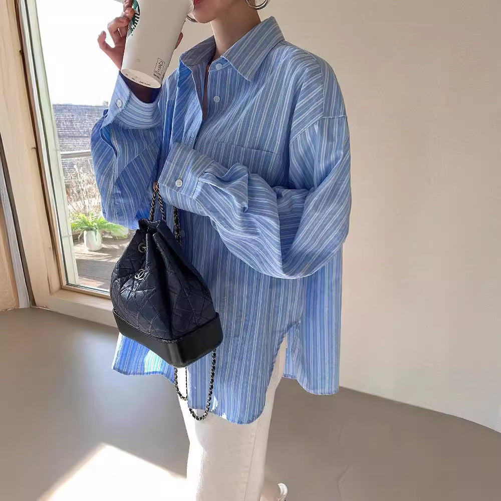 Early Autumn New Korean Style Versatile Fashion Striped Shirt Women
