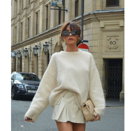 Loose Casual Striped Long Sleeve Contrast Color Round Neck