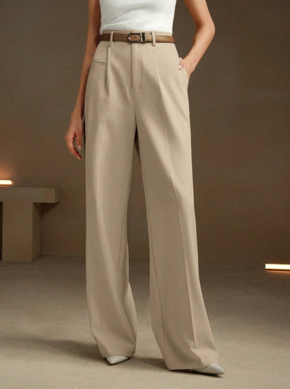 Womens High-Waisted Versatile White Straight-Leg Suit Pants