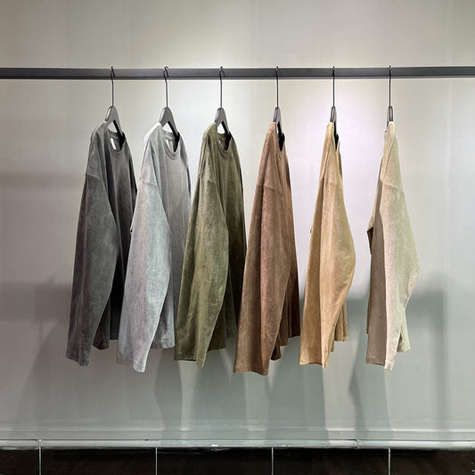 High Street Suede Crew Neck Long Sleeve T-Shirt