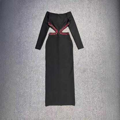 Off-the-shoulder Long Sleeve Heavy Work Backless Bandage Dress