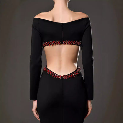 Off-the-shoulder Long Sleeve Heavy Work Backless Bandage Dress